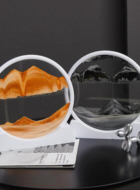 新款圆形流沙画摆件3D立体办公室桌面玻璃工艺品摆件装饰品沙漏画