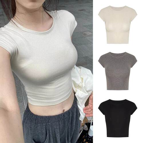 Women Sleeve Crop Tee Everyday Look Casual Summer Cropped