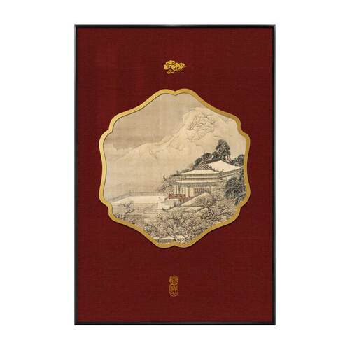 入户玄关装饰画正对墙过道新中式墙面餐厅挂画客厅国潮风背景壁画
