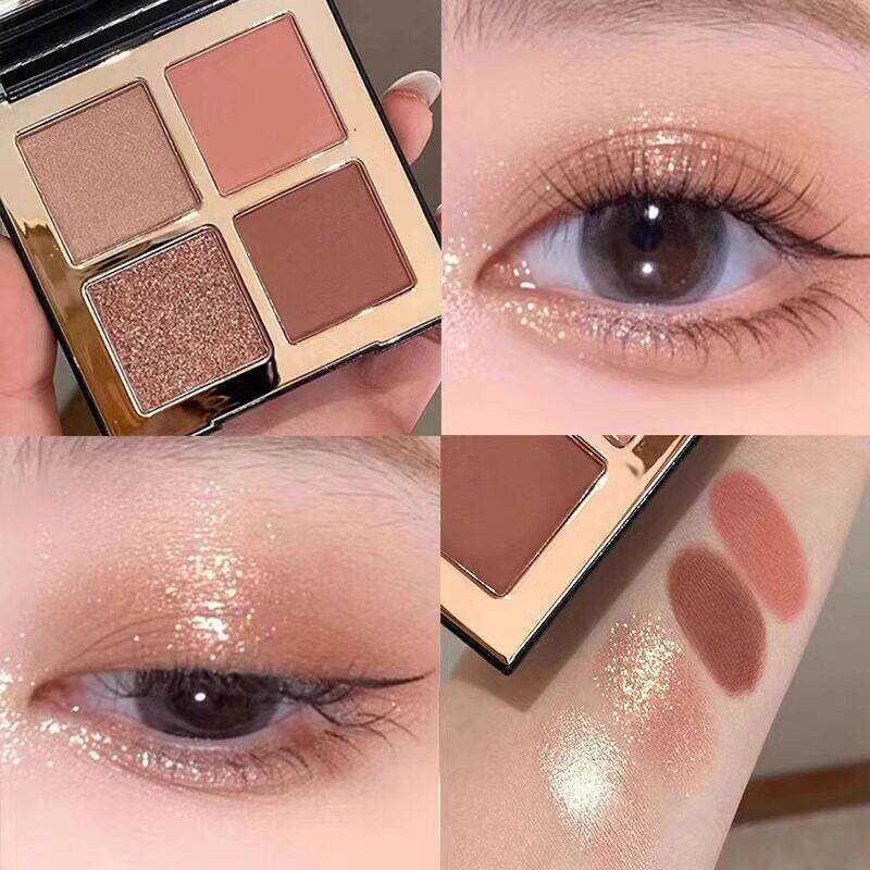 推荐四色眼影盘哑光大地色日常淡妆持久不飞粉细闪卧蚕下至