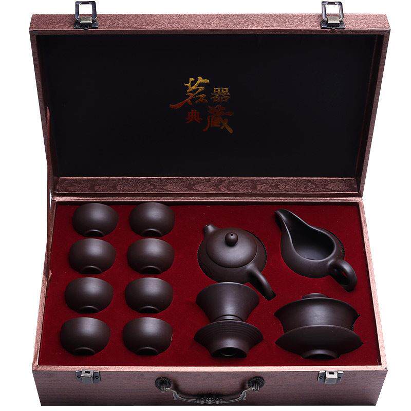 景盛宜兴紫砂茶具套组家用定制礼品刻字礼品盒箱茶壶礼盒包装中式