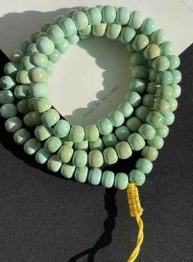 天然原矿高瓷绿松石菜籽黄老型佛珠手串多圈三圈手链珠链6.6×5.5