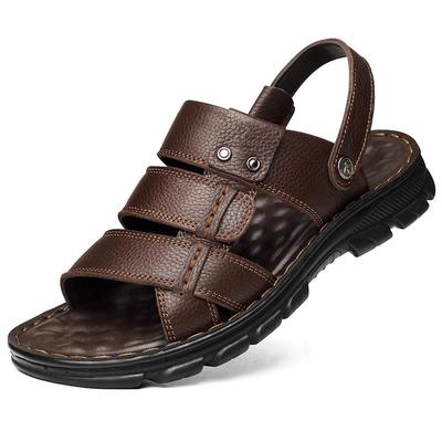 正品鞋男爸士夏季024凉新款休闲真皮软底中老年爸防滑2沙滩凉拖鞋