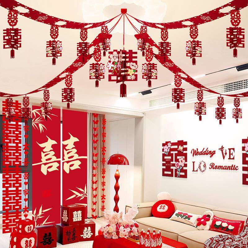 婚房布置套装男方新房装饰客厅屋顶拉花吊饰女方出嫁闺房装饰全套