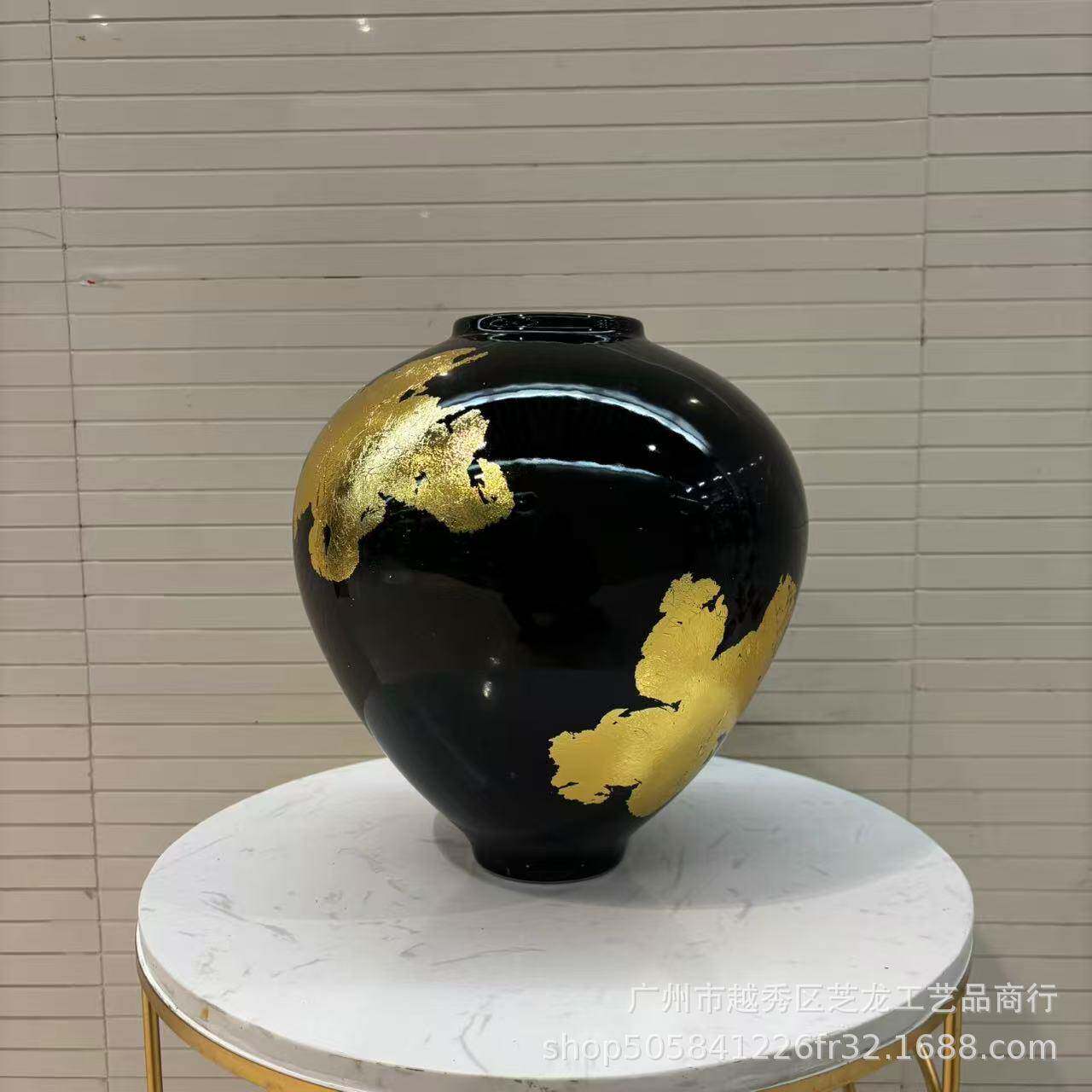 新中式创意手工贴金箔陶瓷陈设饰品摆件样板房间酒店办公室玄关