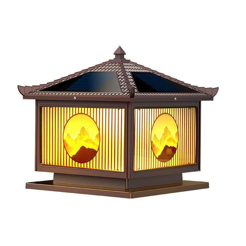 太阳能庭院柱头灯新农村建设古风中式庭院灯别墅大门柱装饰柱头灯