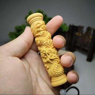 崖柏盘龙柱手把件摆件实木雕刻蟠龙降龙棍子木雕生肖龙家居工艺品
