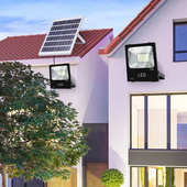 厂家批发 黑金刚太阳能投光灯新农村家用庭院道路照明户外聚光灯