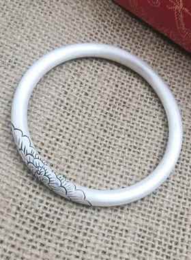 高档足银999复文丹艺手工纯银手古镯哑光闭牡口花女款民族风定做