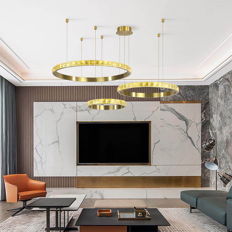 北欧轻奢圆环客厅吊灯设计师现代简约卧室餐厅创意方块水晶灯具