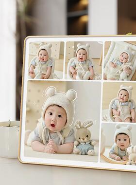 V45O儿童照定制水晶摆台打印九相F78J8J56宫格框挂宝宝相片墙片制