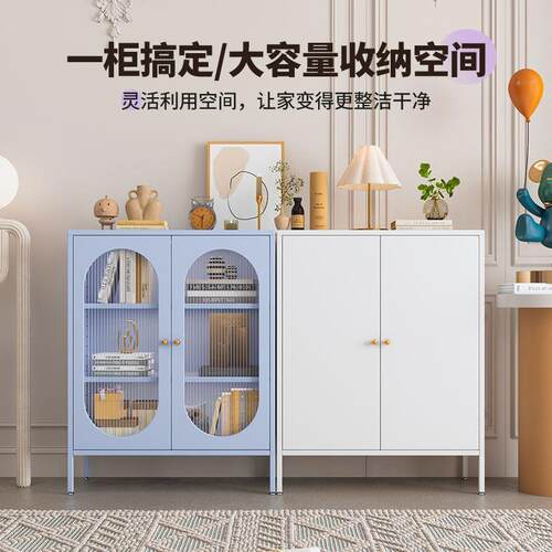 爆款钢制书柜透明窗对开门客厅床边置物柜小户型收纳简约家居书架