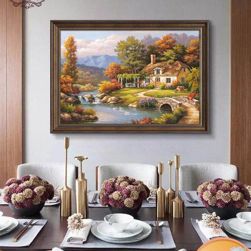 美式挂画油画餐厅装饰画简美饭厅风景壁画玄关卧室客厅欧式喷绘画