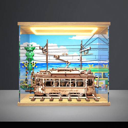 亚克力防尘罩适用rokr若客有轨电车儿童玩具汽车模型回型灯展示盒