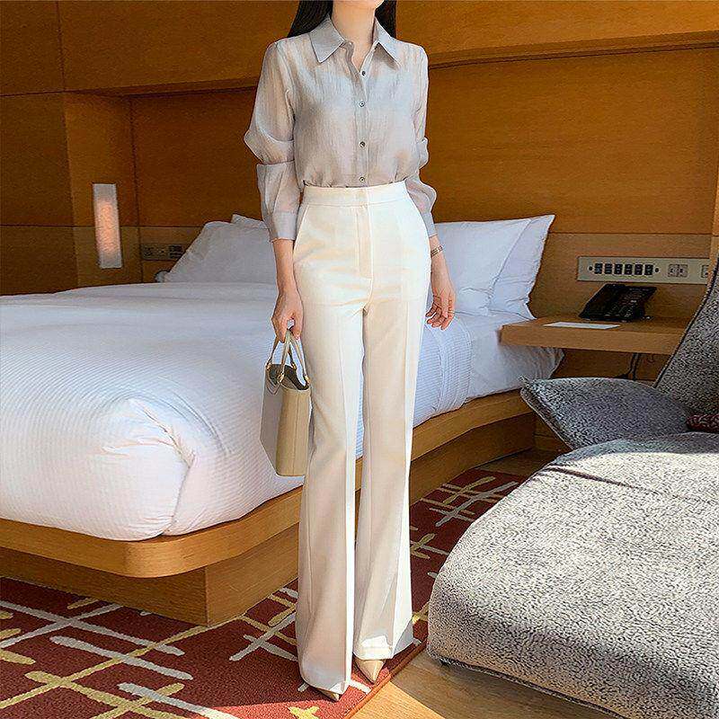 职业微喇西裤女2026春秋新款高腰垂感喇叭裤小个子简约显瘦西装裤