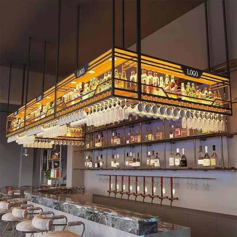 酒吧吧台吊架悬挂式上方红酒杯倒挂架吊柜展示架清吧高脚杯装饰架