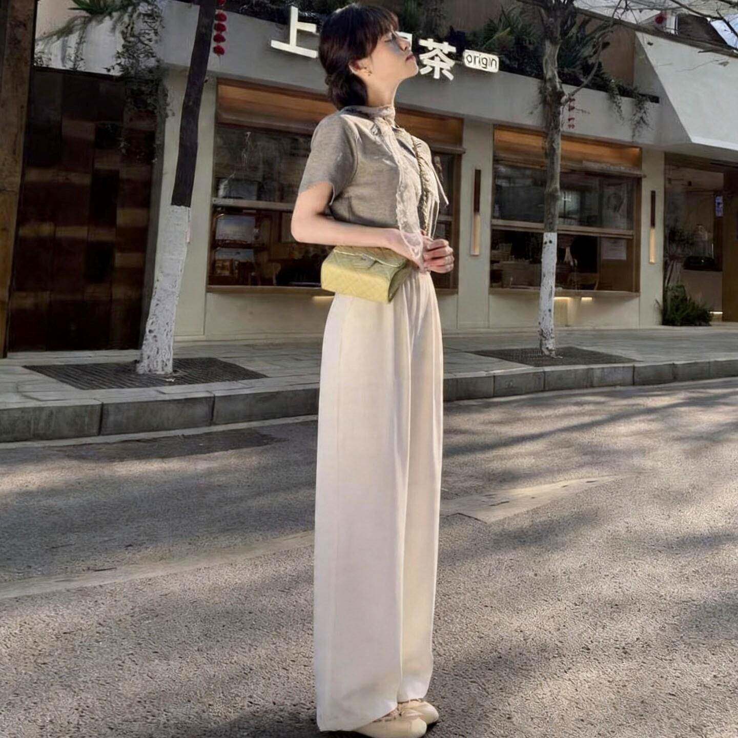高级感白色棉麻裤子女夏季薄款宽松慵懒垂感高腰直筒裤休闲宽裤