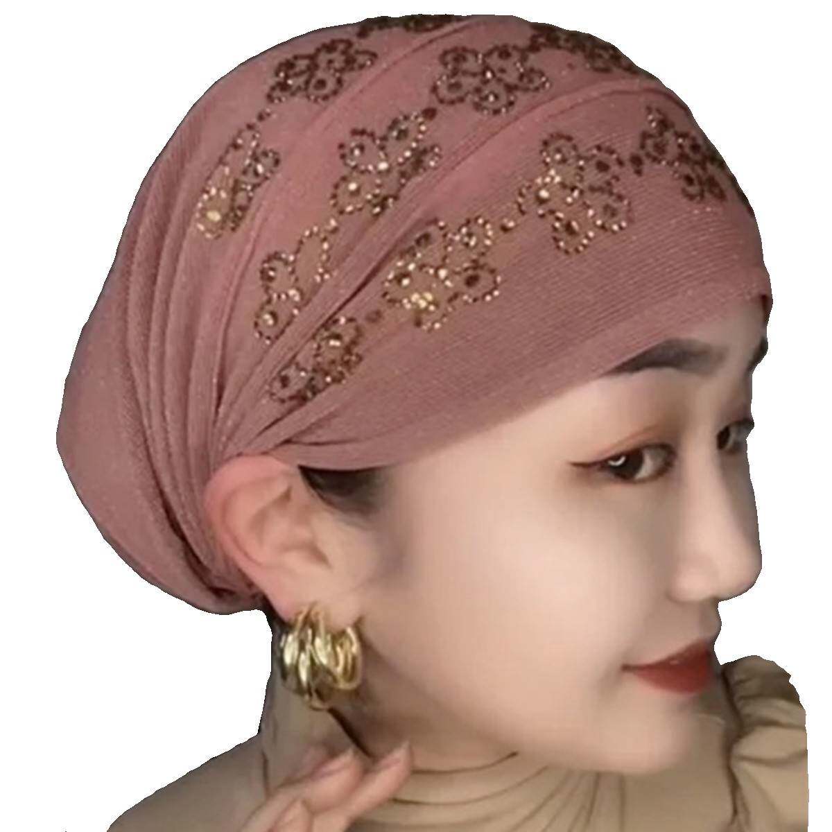 新款女士帽子女烫钻包头帽遮白发头巾帽方便套头中老年妈妈家居帽