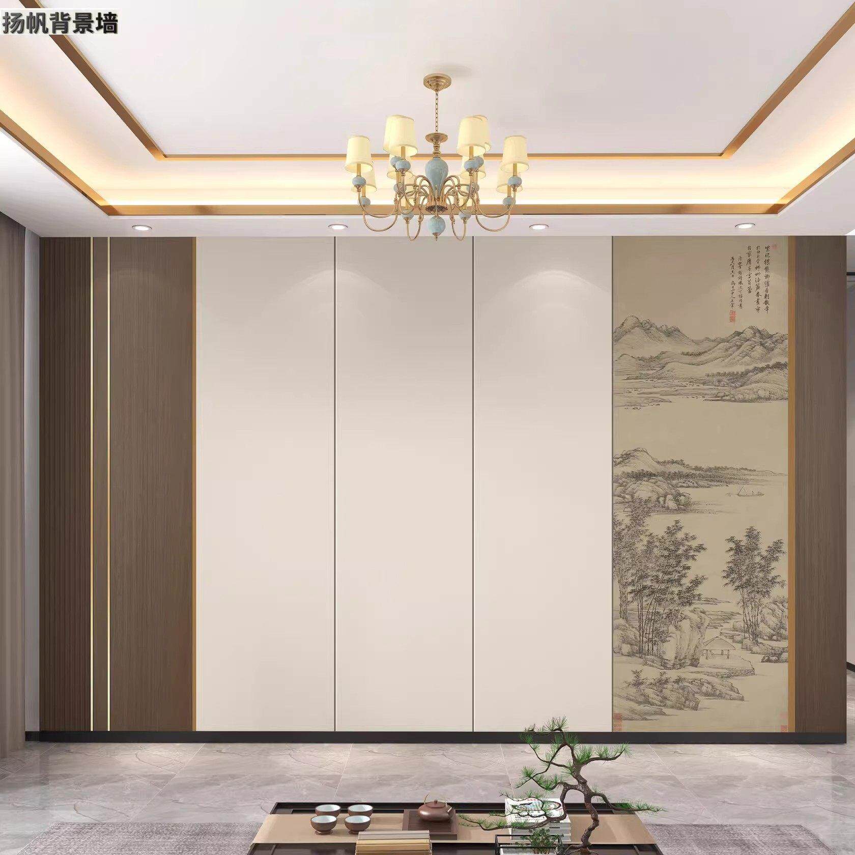 现代轻奢电视背景墙碳晶板中古风客厅沙发扣板宋氏美学护墙板定制