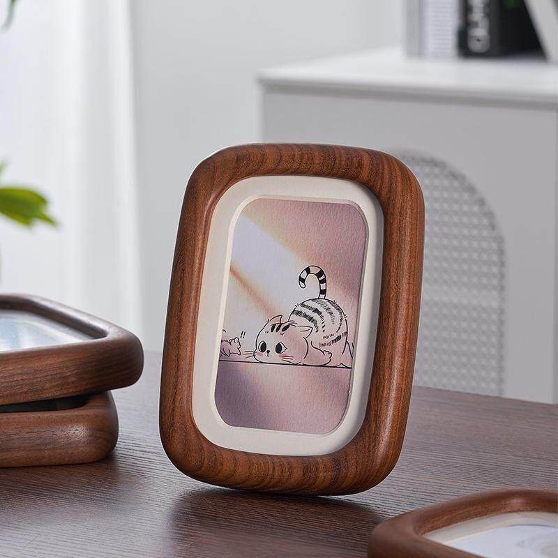 实木相框画 画框一体式圆角摆台婚纱照全家福儿童记录框高级感定