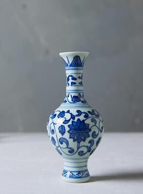 景德镇覆古瓷器 手工手绘 青花缠枝莲纹袖珍小花瓶 家居饰品506