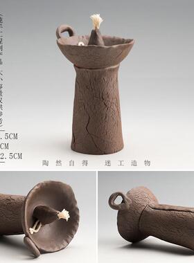 正品陶扇手工陶瓷油灯烛台装粗陶家居覆古摆件纯夜灯天长久地灯佛