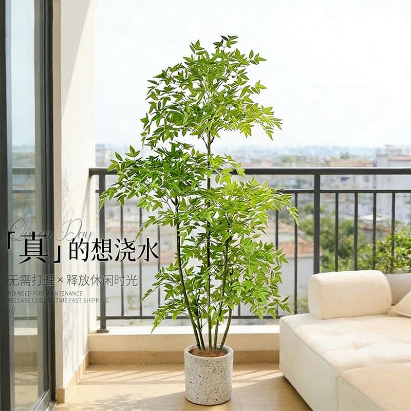 竹子室内盆栽南天竹彷真绿色植物大型客厅植物造景装饰轻奢摆件假