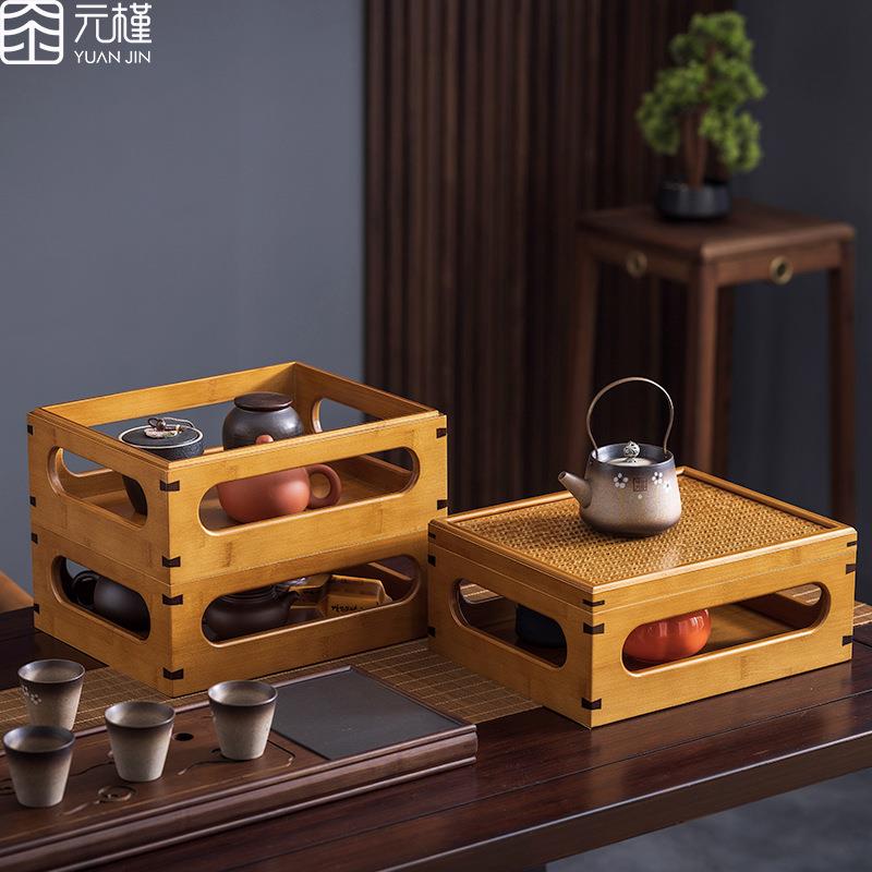 YUANJIN元槿/多用途带盖茶具文玩收纳箱紫砂壶茶杯置物架