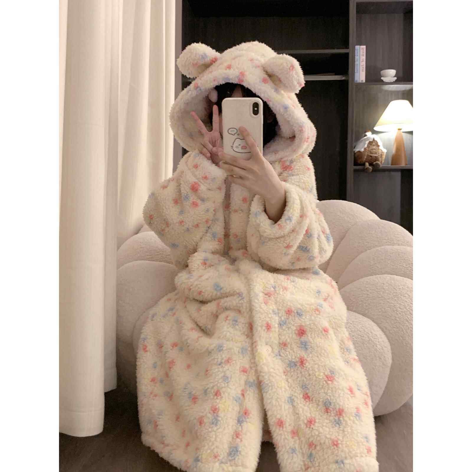 大码珊瑚绒睡袍女保暖秋冬天2024新款加绒加厚家居服套装冬季睡衣