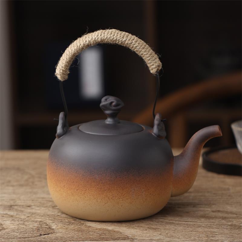 复古煮茶陶壶紫砂陶壶电陶炉专用烧水壶竹提梁陶瓷泡茶煮水壶煮茶