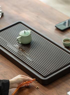 茶公意竹盘嵌入式带方排水管08101sw长形托盘家用办室竹制茶具高