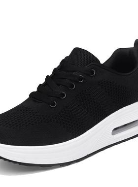 正品飞织气垫网面透气动休闲鞋0225年春夏运厚底摇摇鞋女生学鞋子