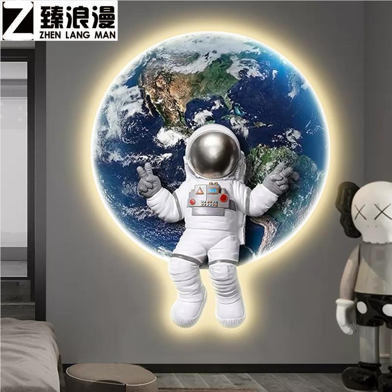 电表箱装饰画3d立体轻奢高级感宇航员玄关led氛围灯画卡通卧室床图片