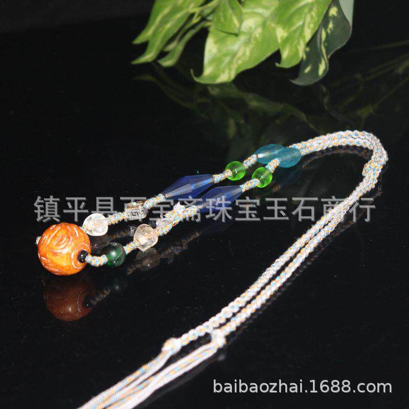 供应明清藏式手编绳老琉璃多宝珠子搭配老玉圆珠子锁骨链