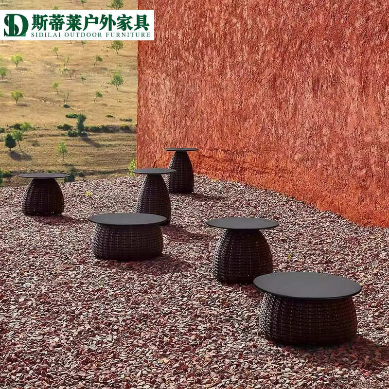 户外家具藤编圆茶几边几阳台洽谈桌子角几室外庭院沙发圆几小茶几