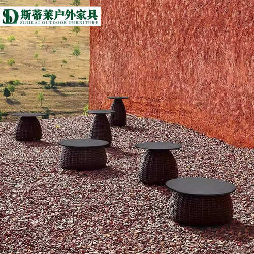 户外家具藤编圆茶几边几阳台洽谈桌子角几室外庭院沙发圆几小茶几