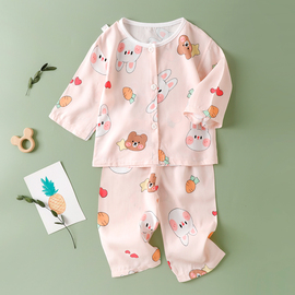 夏季男女宝宝绵绸家居服套装，儿童薄款睡衣开衫婴儿棉绸空调服