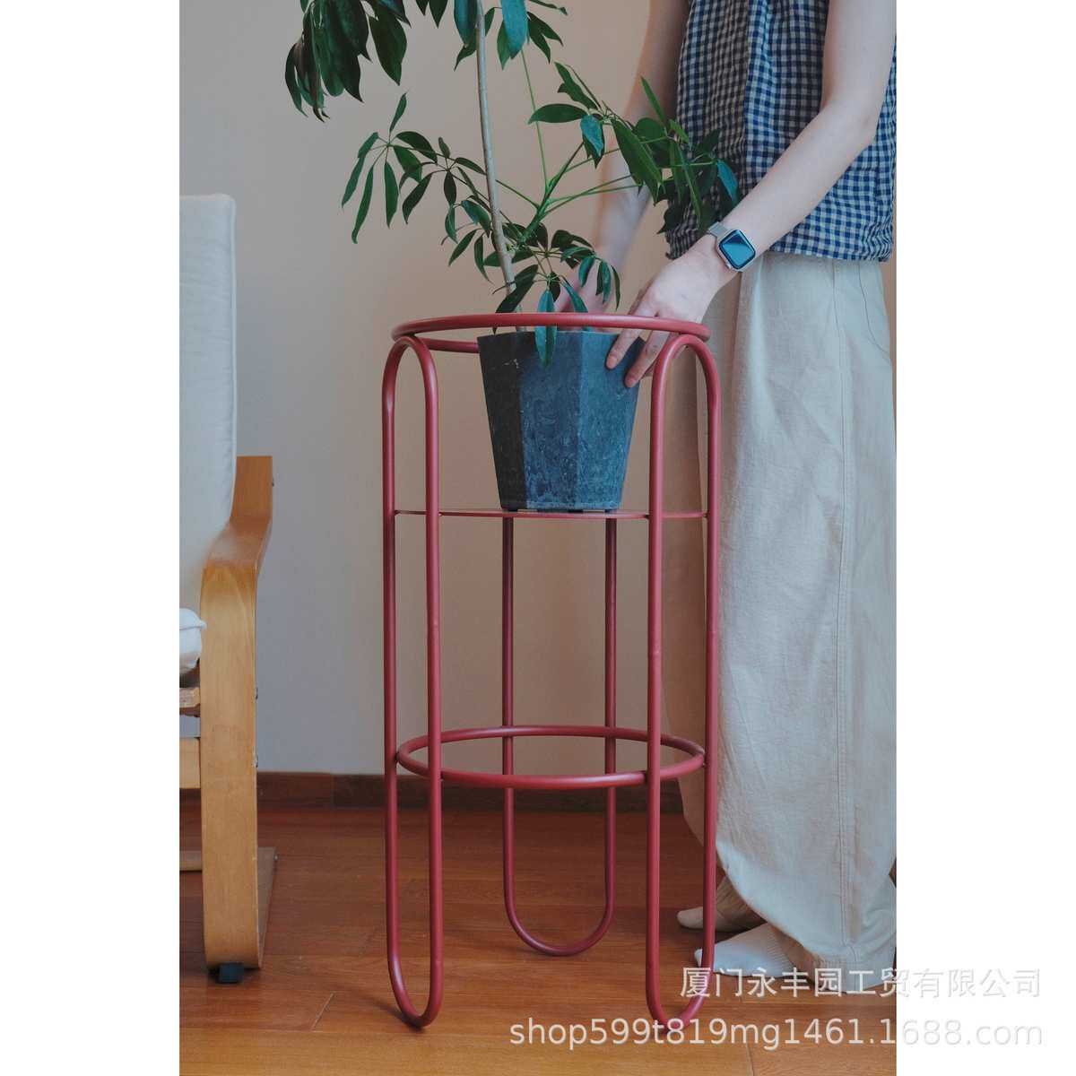 嘻物所 复古红色花架室内极简约可移动设计阳台花盆客厅现代铁艺