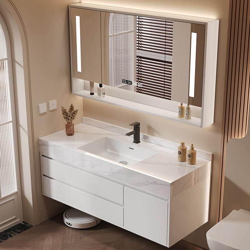 岩板陶瓷无缝一体盆浴室柜组合现代简约化妆室洗漱台洗手洗脸盆柜