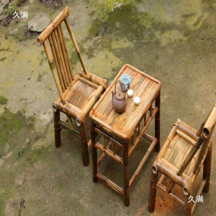 手工竹椅子背靠藤编竹凳子家用藤椅复古茶台怀旧户外休闲竹垒德株