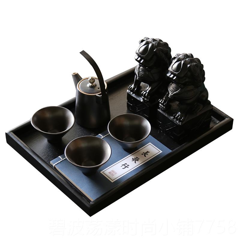 高档新中式子白色小狮花艺艺托几盘组合摆件样板间茶家居术软装饰