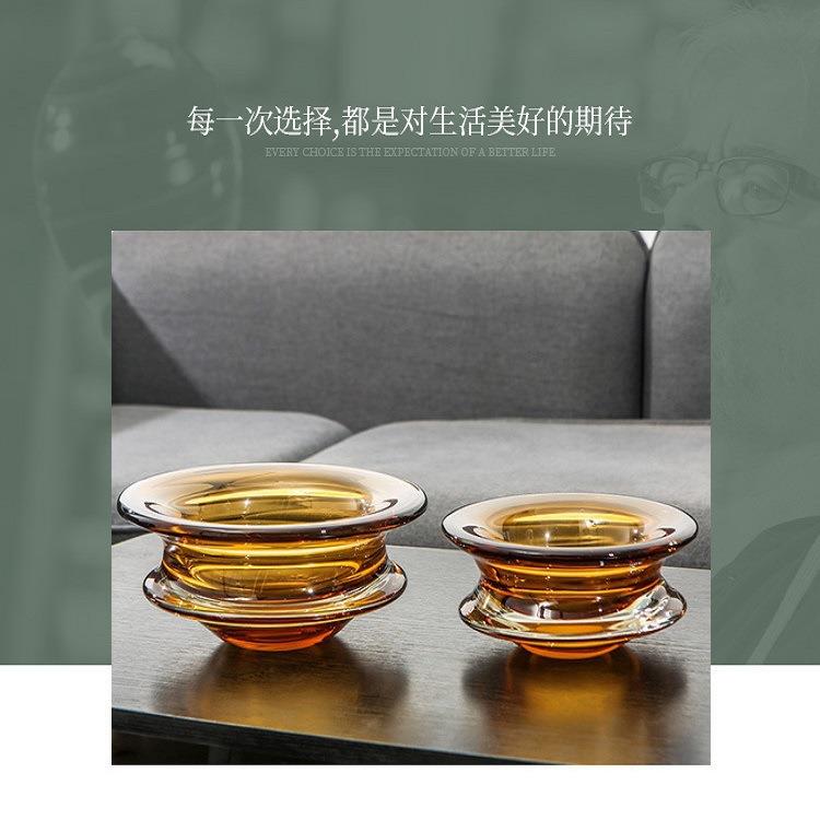 北欧现代家居摆件创意果盘软装样板间轻奢桌面圆形果盘琉璃工艺