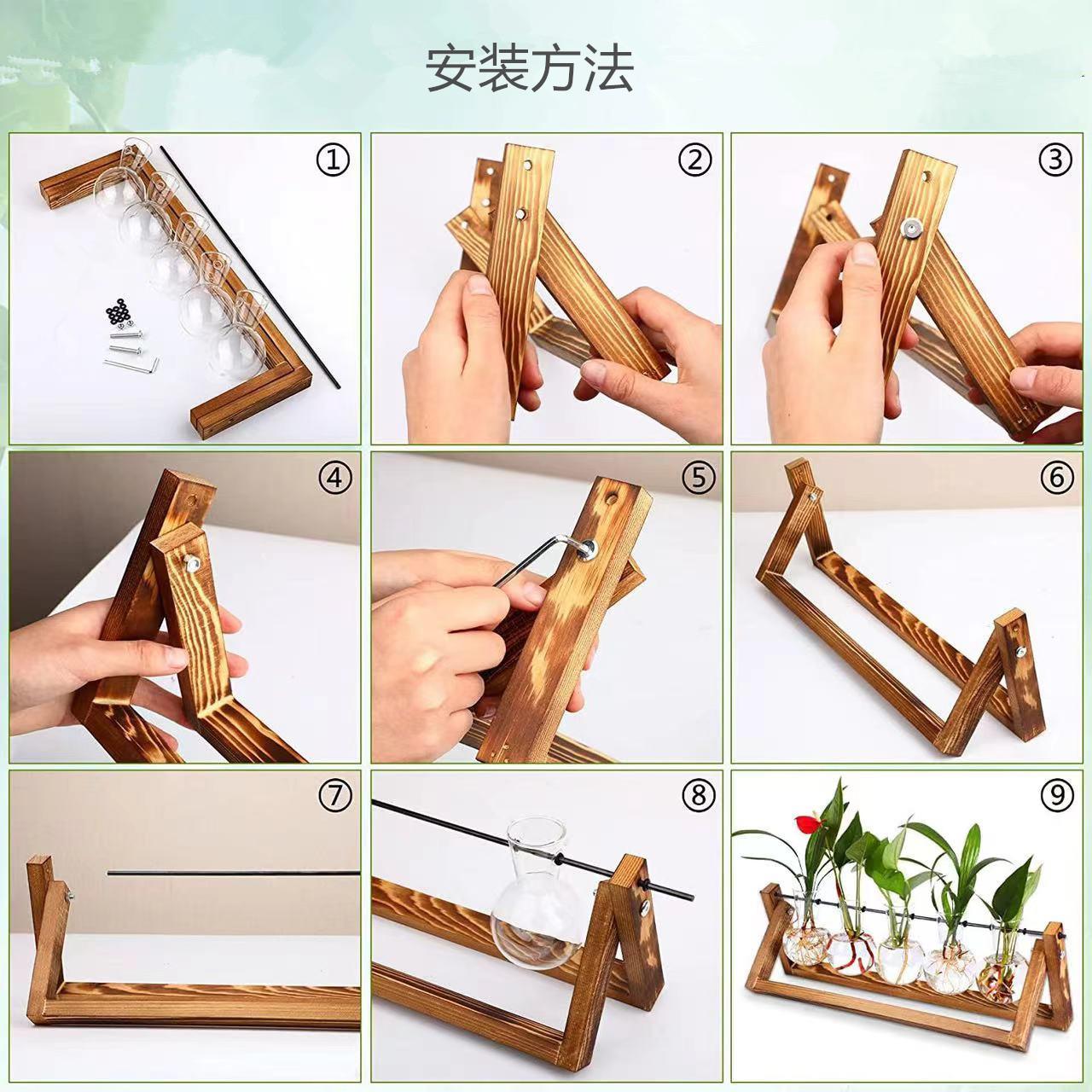 木架水WP001培绿萝玻璃花瓶容厅器客饰办室桌面摆公件装品五瓶桌