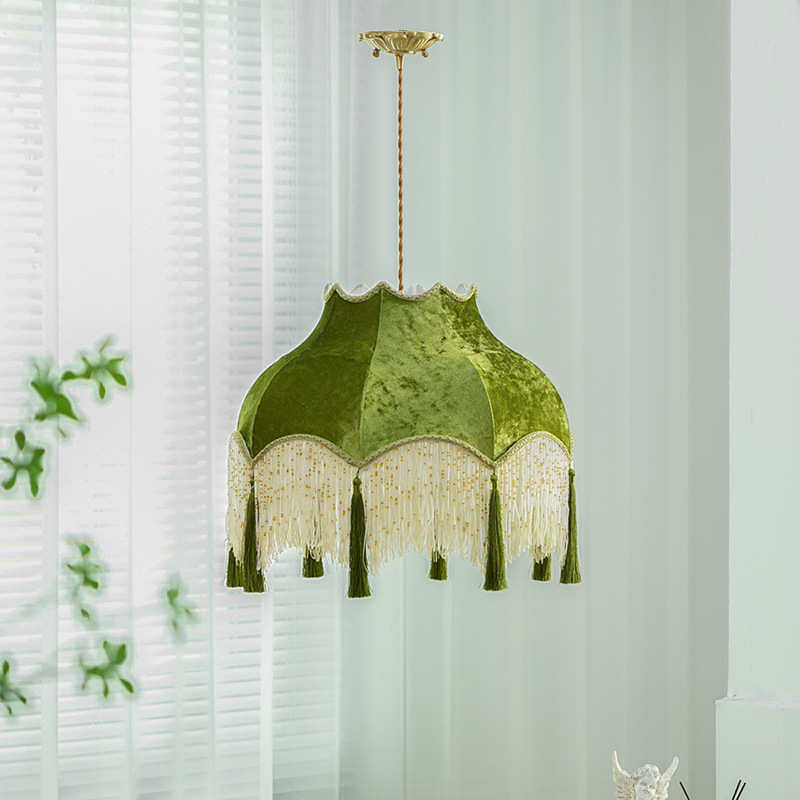 绿色新中式流苏吊灯中国风布艺复古怀旧客厅餐厅民宿茶楼装饰吊灯,家装灯饰光源,客厅吊灯,淘宝优惠券,粉丝福利购,淘宝优惠卷