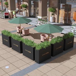 不锈钢花箱户外庭院花坛围栏商业街广场花槽奶茶店花盆铁艺隔断墙