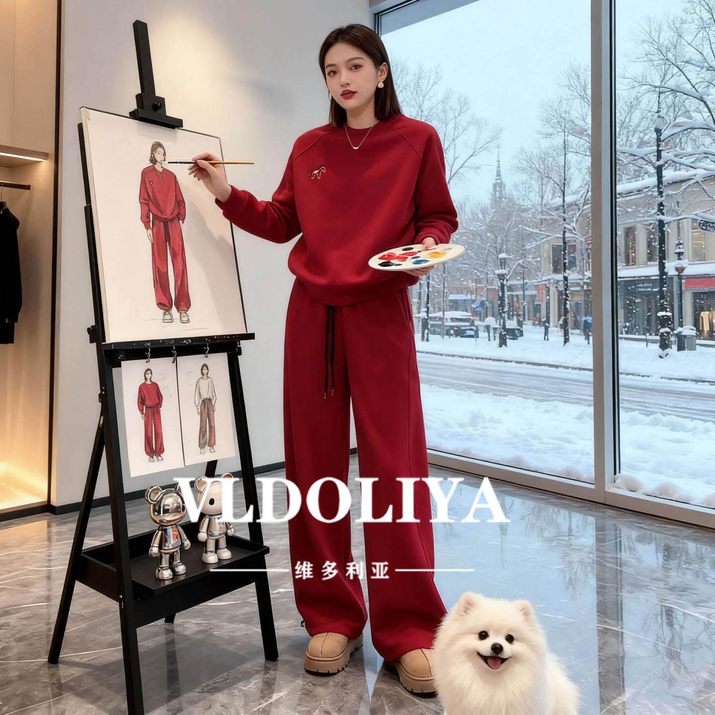 VLDOLIYA维多利亚2026春季新年超火时尚休闲运动红色系卫衣套装女