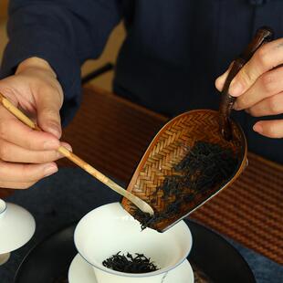 竹鞭髹漆茶则竹编大漆赏茶荷铲茶铲手工簸箕玩家级功夫茶道零配件