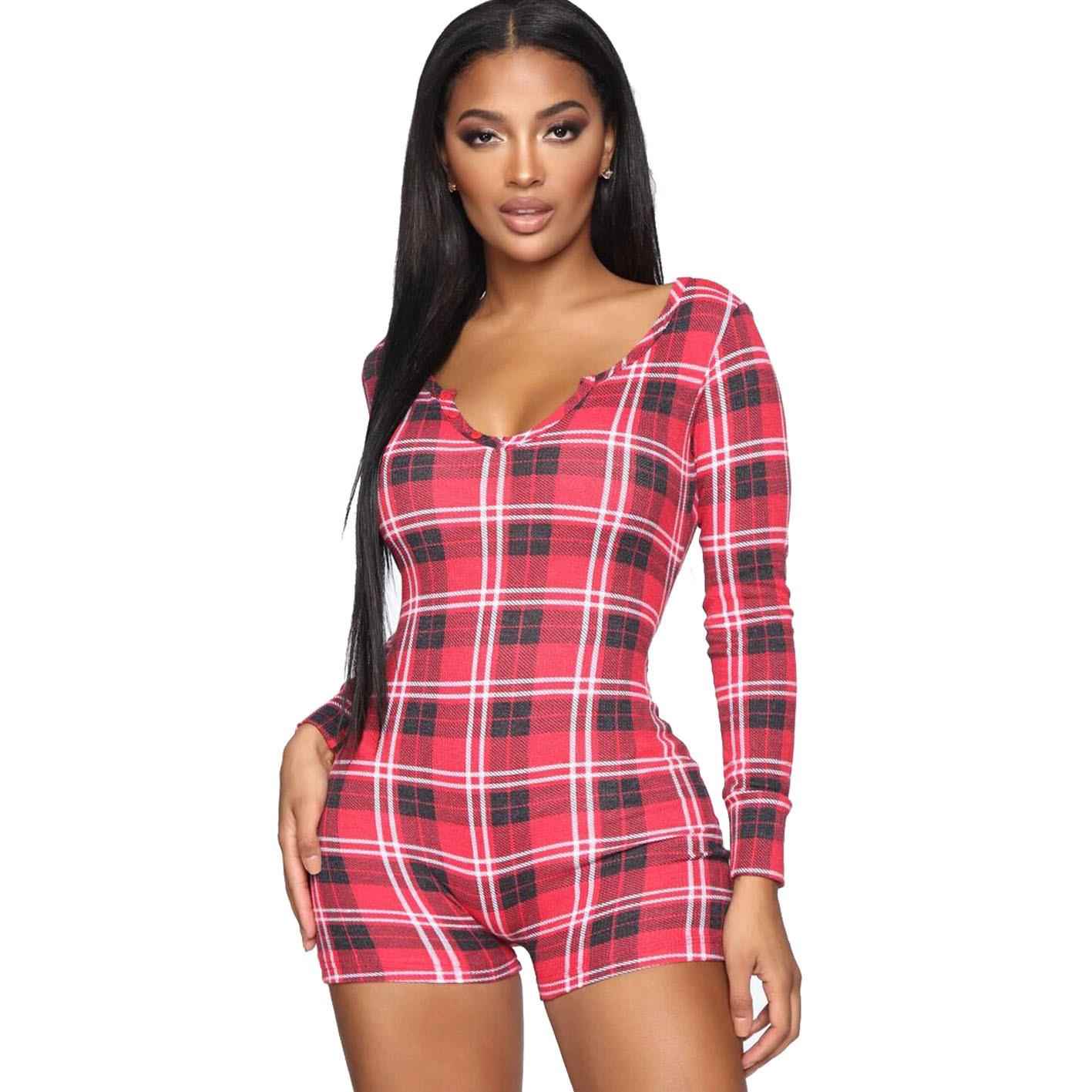 christmas bodycon romper long button flap pajamas womens