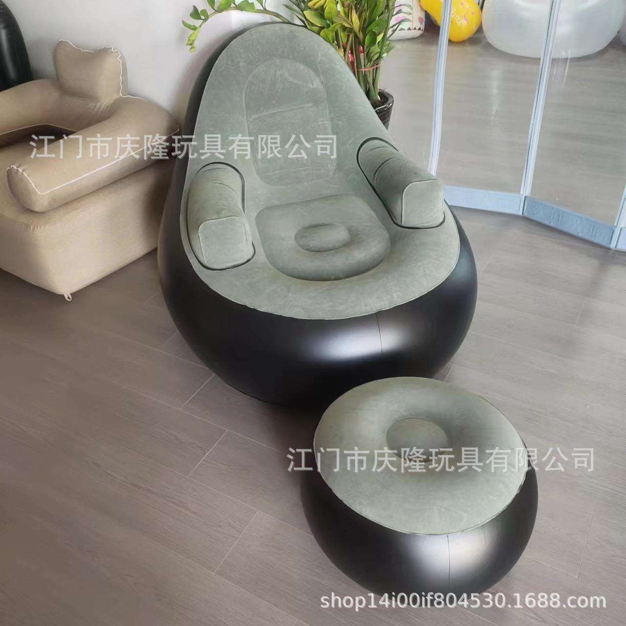 新品现货植绒充气沙发户外露营单人沙发古典灰扶手靠椅PVC充气床