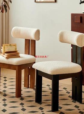 法式复古实设餐椅家用中古风木靠背椅PEE子计师餐厅桌椅室卧化妆